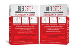 BleedStop first-aid powder application on wound shows safe, practical bleeding management.