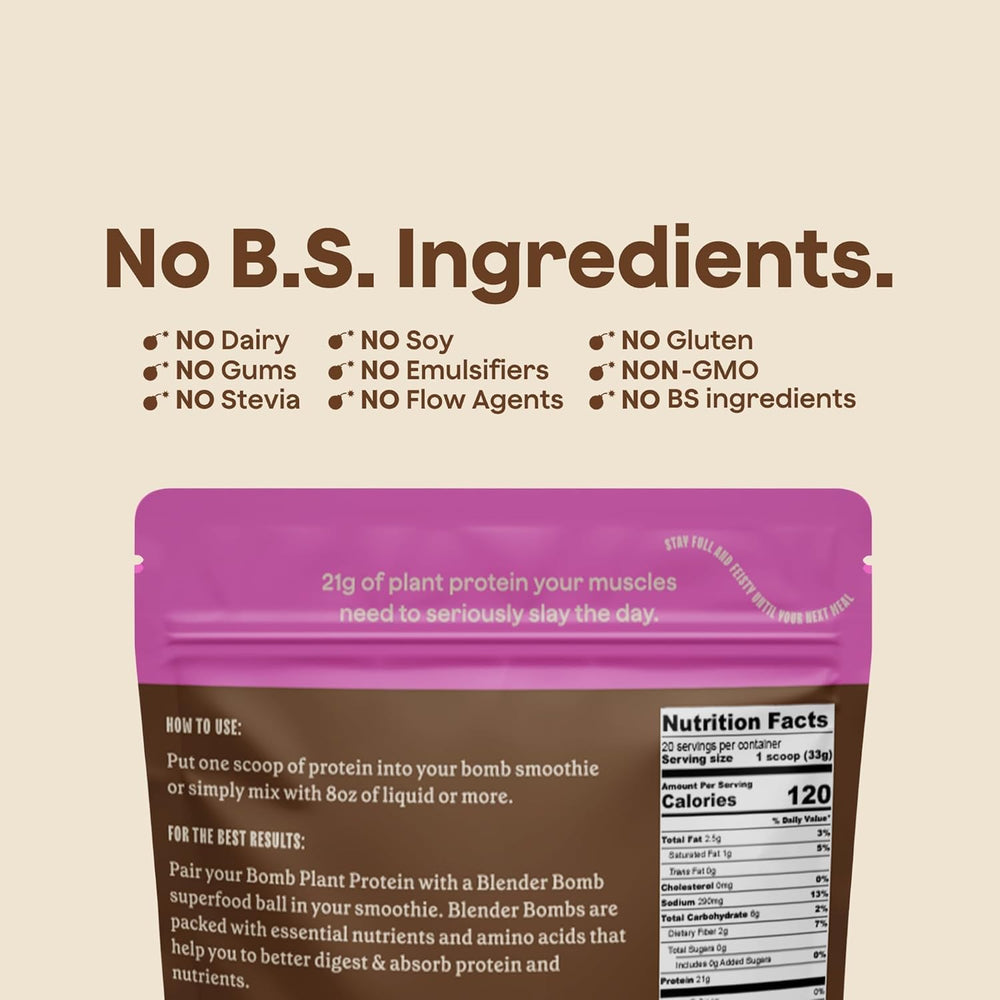 Bomb Plant Protein scoop ready to add 21g of protein to your shake