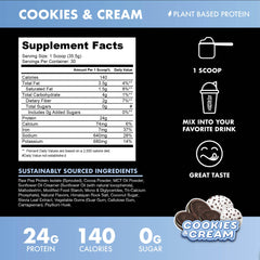 BLESSED protein powder ingredients label highlights gluten-free and soy-free formula.