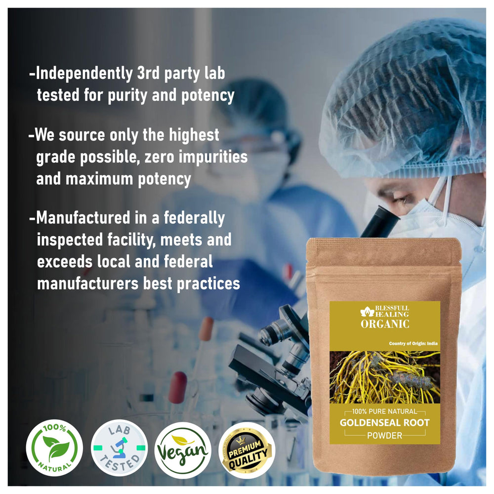 Blessfull Healing Goldenseal Root Powder scoop for precise measuring.