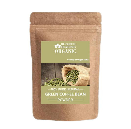 Blessfull Healing green coffee bean powder in a jar; smooth blend for daily beverages.