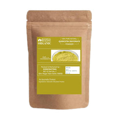 Blessfull Healing Quercetin Dyhidrate powder scoop beside bottle, easy measurement for recipes and smoothies.