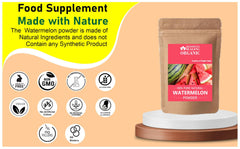 Blessfull Healing Watermelon Powder packaging label close-up highlighting 100% natural ingredients.