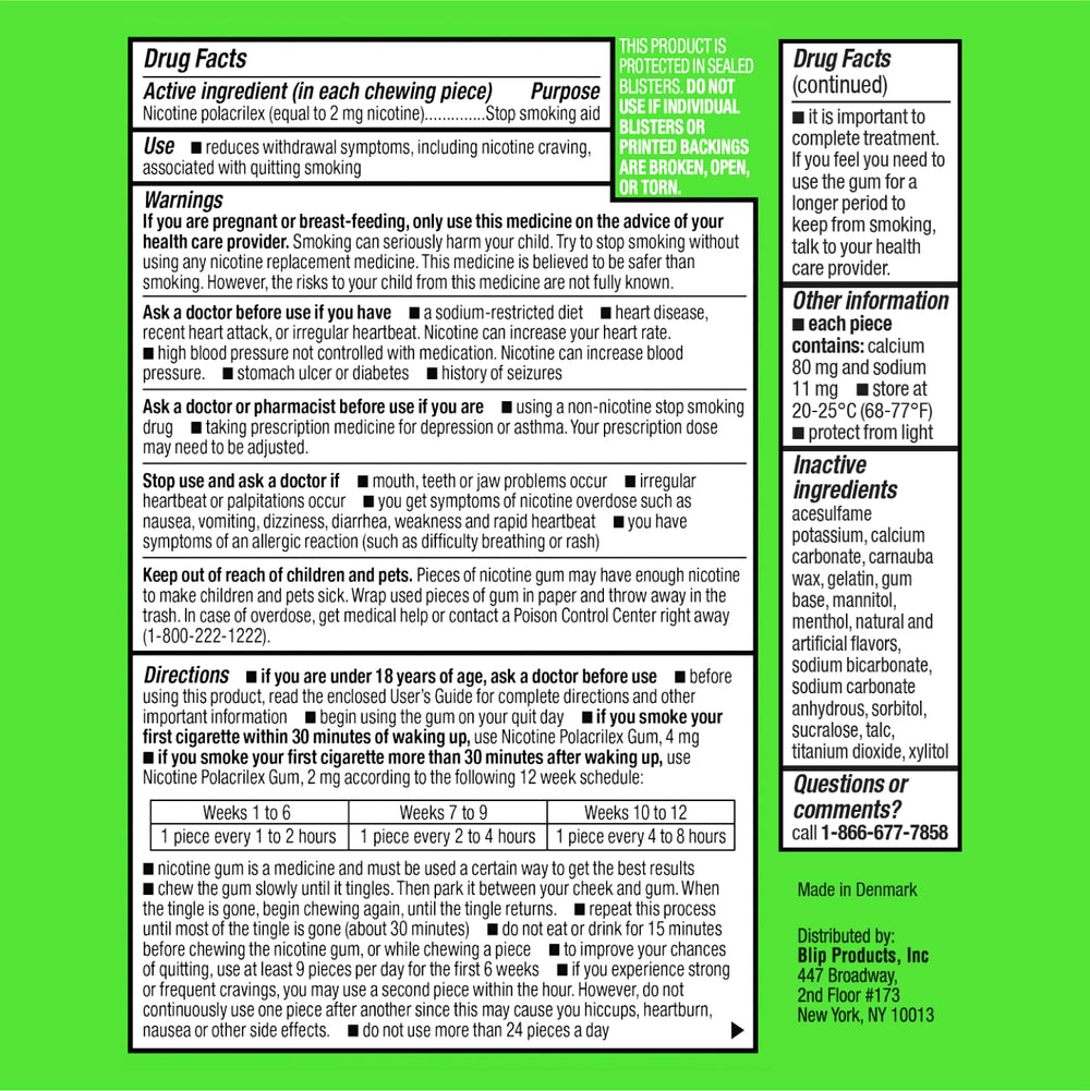 Blip NRT gum piece highlights mint freeze flavor for quick craving control.