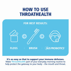 BLIS ThroatHealth lozenge detail highlighting 2.5B CFU K12 potency.