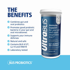 BLIS UltraBLIS 5.5B CFU emphasis on robust probiotic strains for microbiome support.