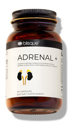 Blisque Adrenal + bottle front indicating natural energy support and adrenal health