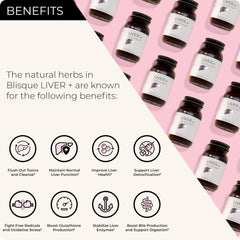Blisque LIVER + capsules closeup highlights easy to swallow capsules for daily use