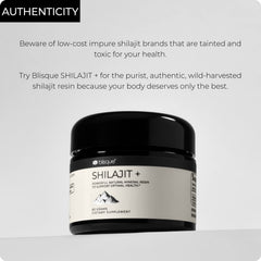 Blisque Shilajit resin in glass jar with natural wellness ritual vibes for daily balance.