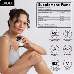 Blisque Vein+ ingredients label featuring horse chestnut bolster for veins