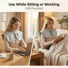 Blixno heated wrap on a desk demonstrating easy office warmth