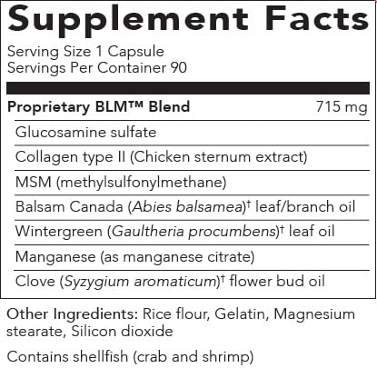BLM collagen type II component closeup indicating protein support for joints.