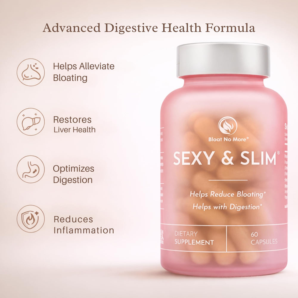 Bloat No More blend of peppermint, ginger, and fennel for bloating relief.