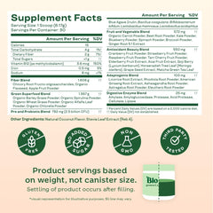 Bloom Nutrition chlorella spirulina green powder highlights nutrient-dense greens