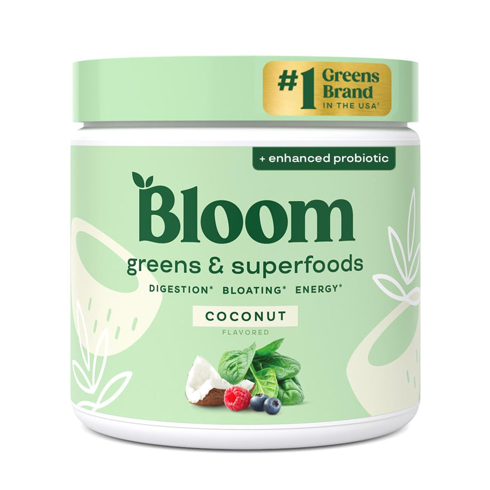 Bloom Nutrition greens powder bottle for daily gut-friendly nutrition