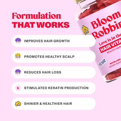 Bloom Robbins Hair Gummies vegan cruelty-free symbol indicating ethical wellness.