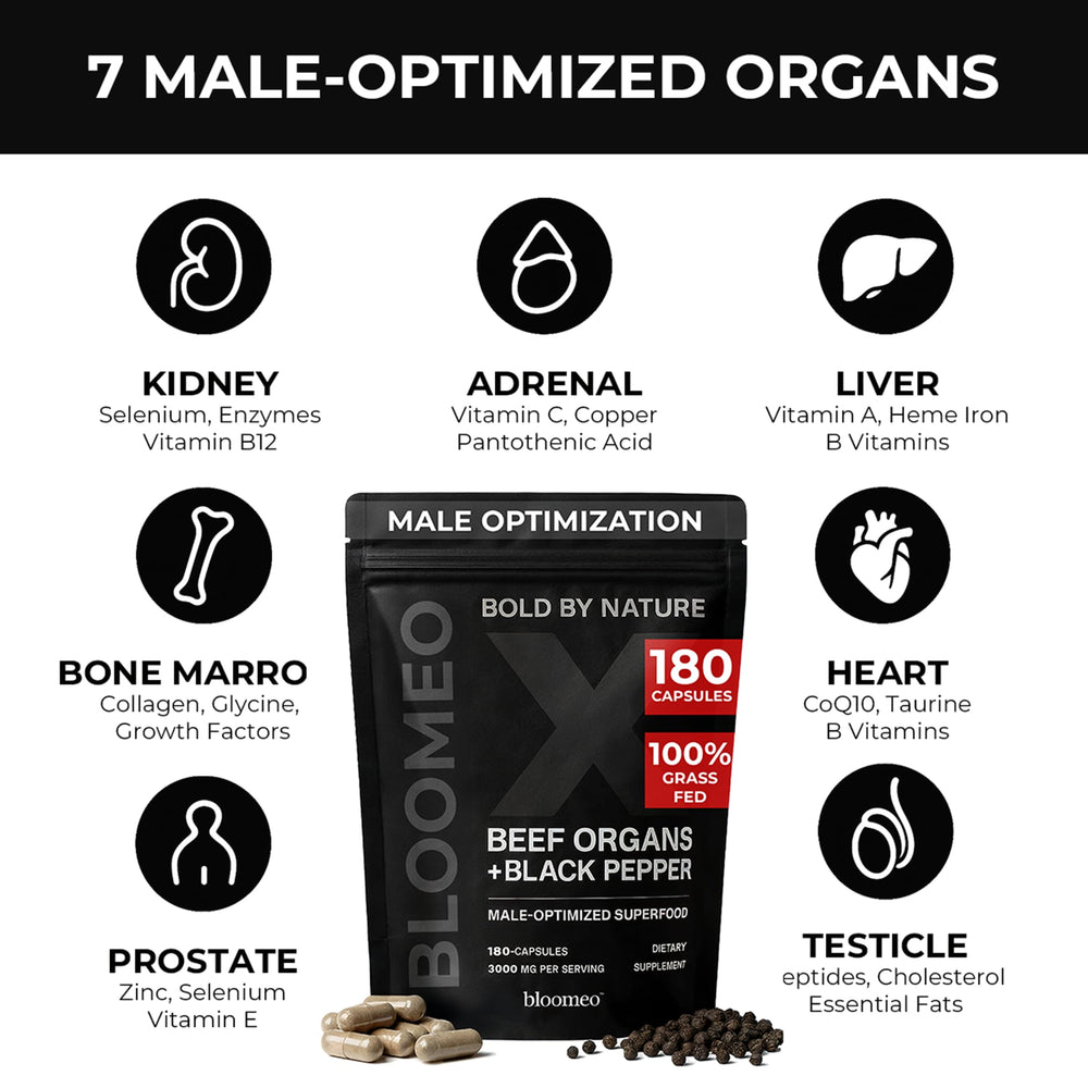 Bloomeo grass-fed liver capsules emphasize natural heme iron for daily energy.