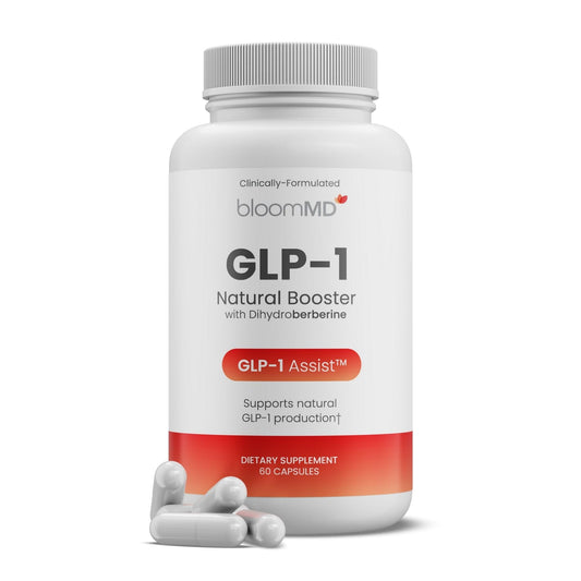 BloomMD GLP-1 Natural Booster bottle and capsules for daily metabolic balance