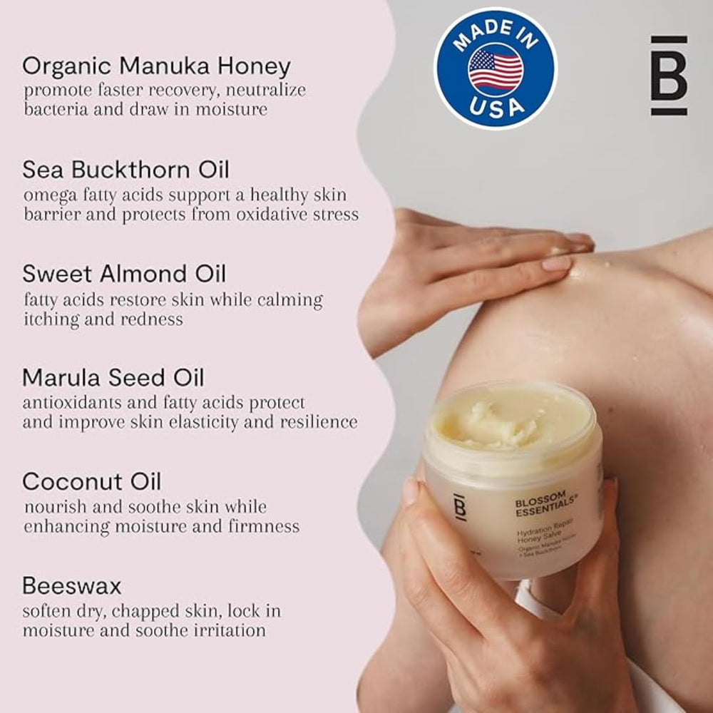 Blossom Essentials Honey Salve ingredients manuka honey detail