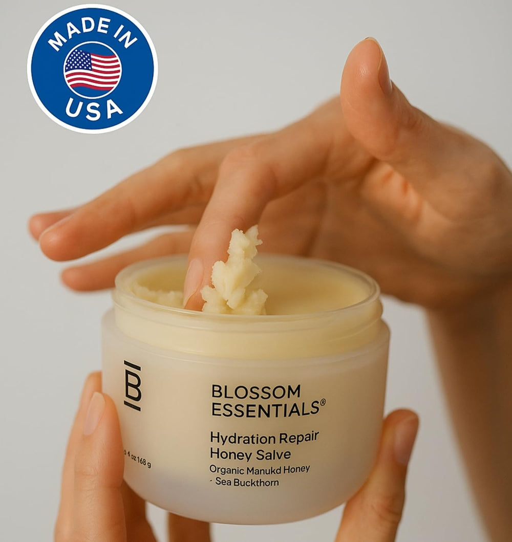 Natural balm ingredients like aloe vera and calendula nourish skin.