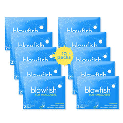 Blowfish hangover envelopes packaging provides a sleek party favor and refreshing morning option