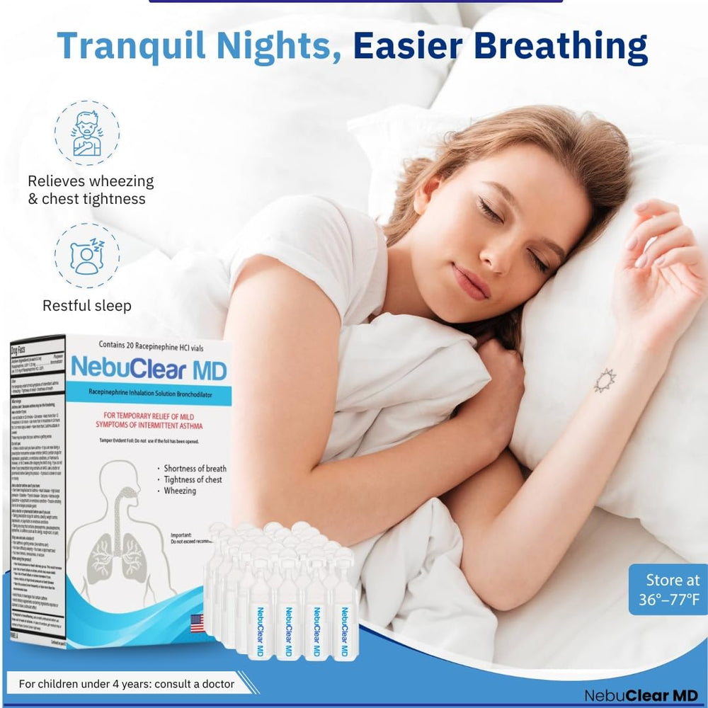 Blue Echo Care NebuClear MD unit-dose vials emphasize cleanliness and portability.