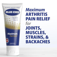 BLUE-EMU Maximum Pain Relief Cream tube dispensing captures easy application for shoulders