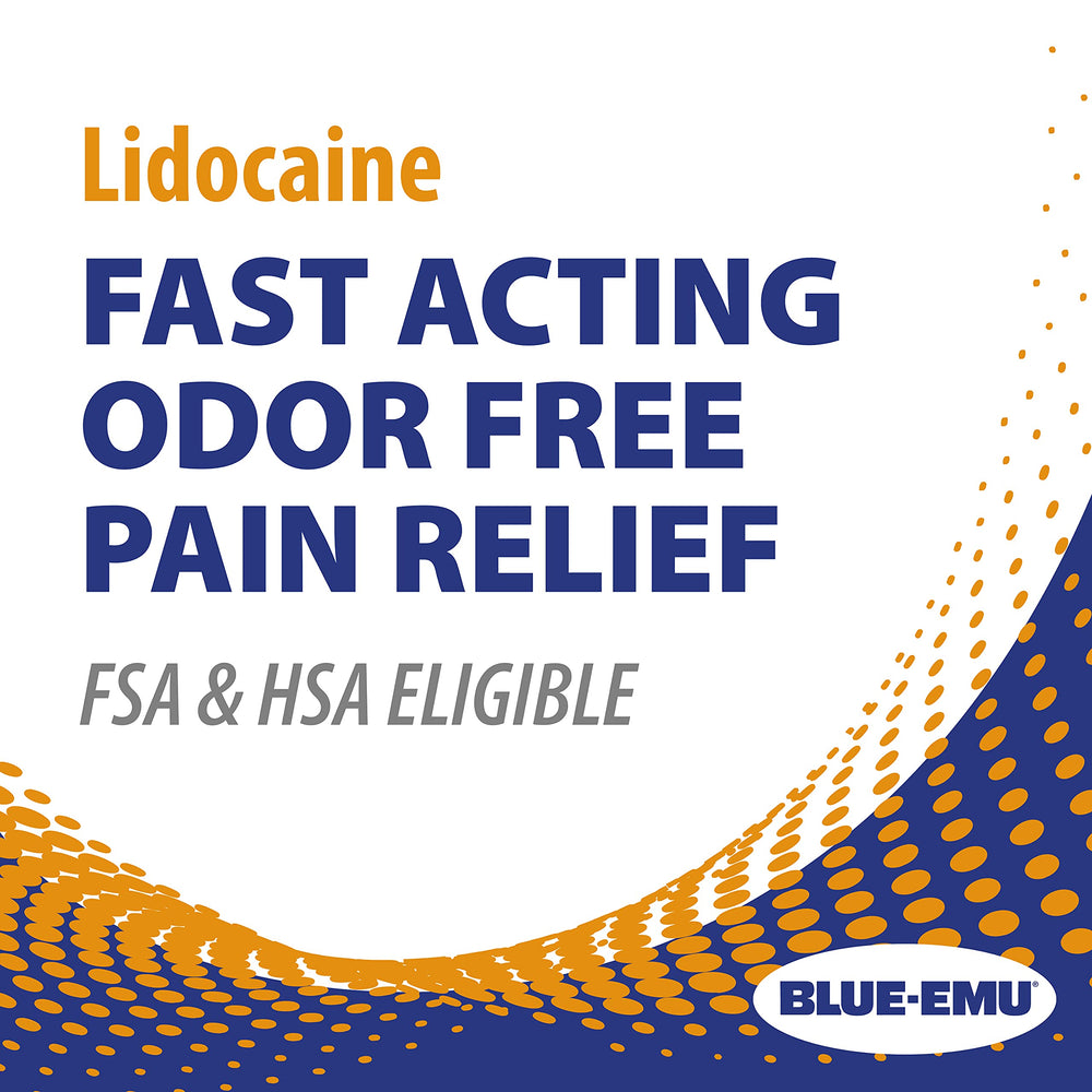 BLUE-EMU odor-free formula close-up emphasizes discreet use.