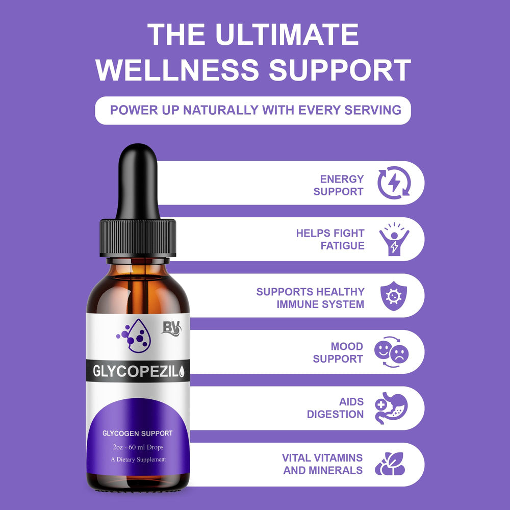BLUE VIBE Glycopezil Drops label close-up highlights ingredients and usage.