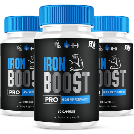 Blue Vibe Iron Boost Pro bottle on a clean surface promotes daily wellness.