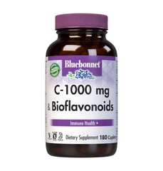 BlueBonnet C-1000 mg Caplets bottle highlighting citrus bioflavonoids for immune support and antioxidants.