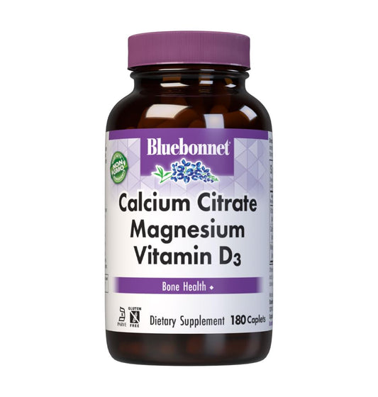 BlueBonnet Calcium Citrate Magnesium D3 caplets bottle for bone support and daily wellness