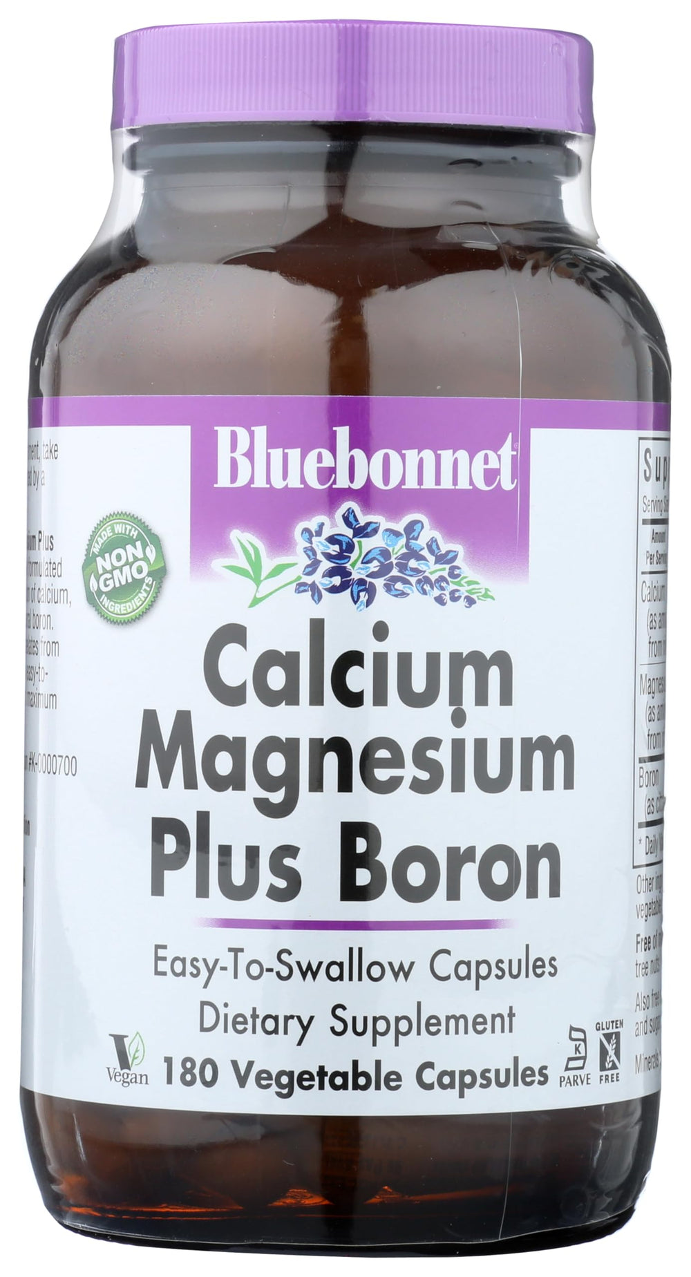 BlueBonnet calcium magnesium boron bottle front, high-potency mineral formula.