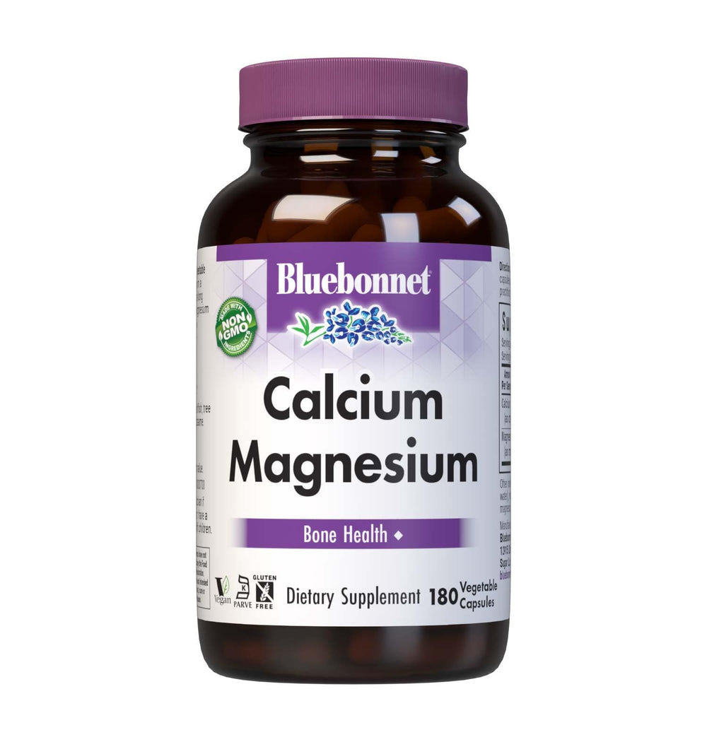 BlueBonnet Calcium & Magnesium bottle front, vegan and allergen-conscious supplement for daily use