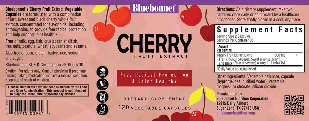 BlueBonnet Cherry Fruit Extract capsules shown for daily antioxidant support