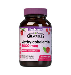 Bluebonnet EarthSweet methylcobalamin raspberry tablets for daily energy support.