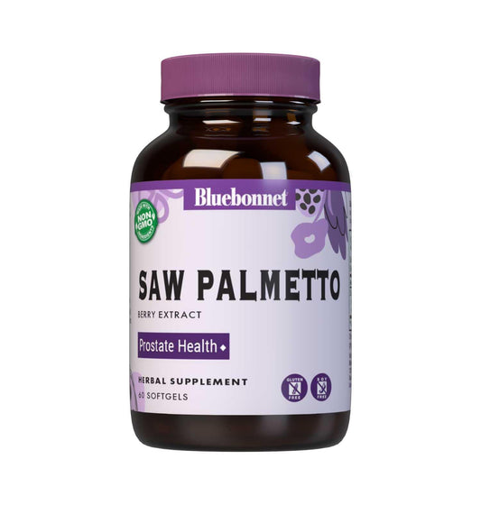 BlueBonnet Saw Palmetto Berry Extract Softgels bottle for daily prostate support.