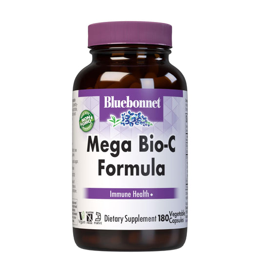 Bluebonnet Mega Bio-C formula bottle cap highlighting premium vitamin C for daily immune support.