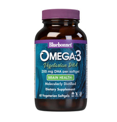 Bluebonnet Omega-3 Vegetarian bottle with algal DHA for potential brain health support.