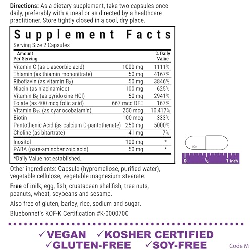 Bluebonnet Stress B-Complex label close-up showing vitamin rich formula.