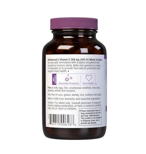Bluebonnet Vitamin E 400 IU d-alpha tocopherols bottle potent tocopherols blend