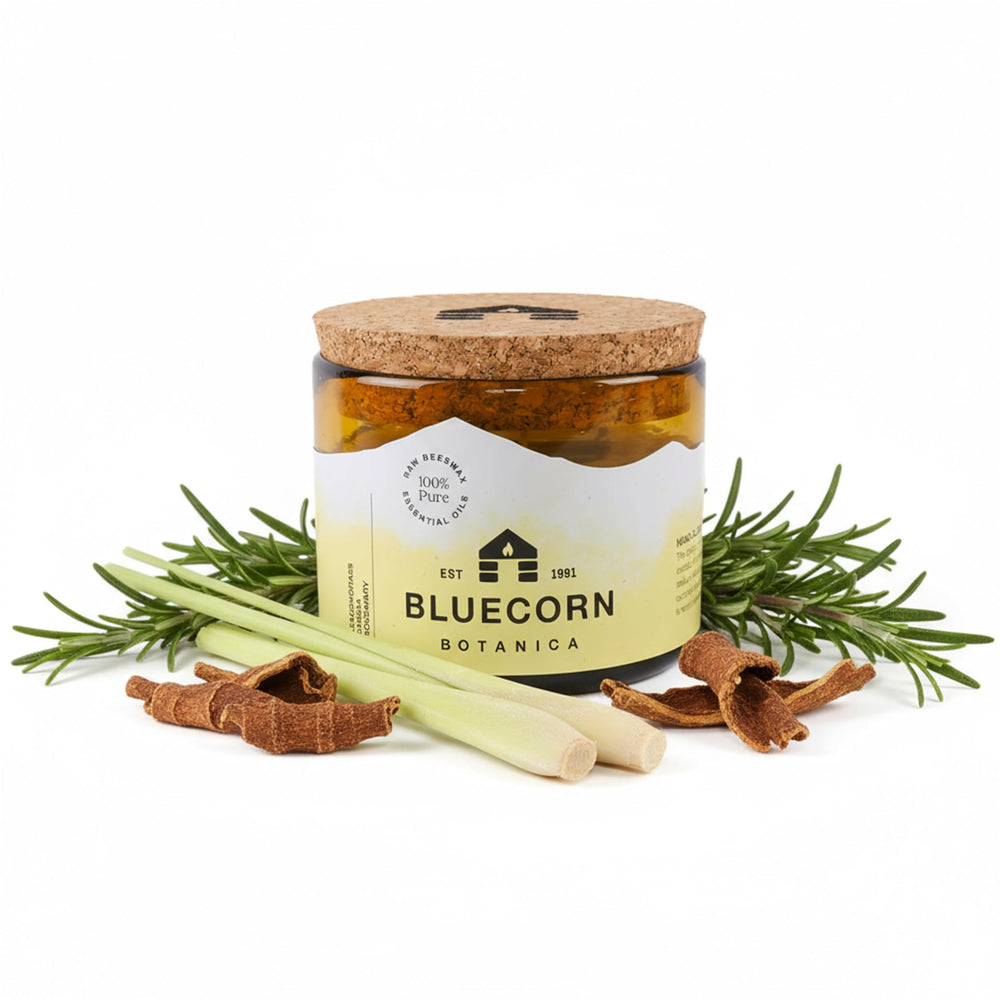 Bluecorn Beeswax 3-wick candle with lemongrass cassia and rosemary aroma for bright kitchen ambience