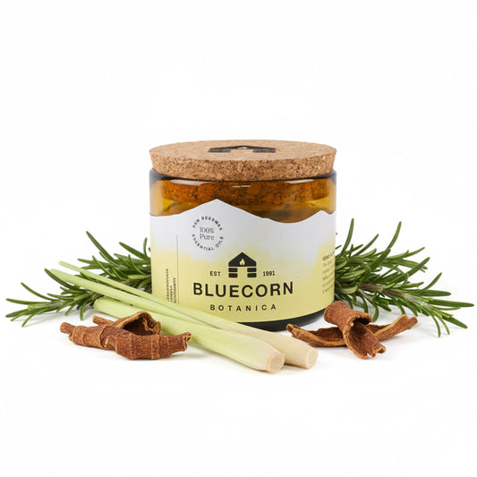 Bluecorn Beeswax 3-wick candle with lemongrass cassia and rosemary aroma for bright kitchen ambience