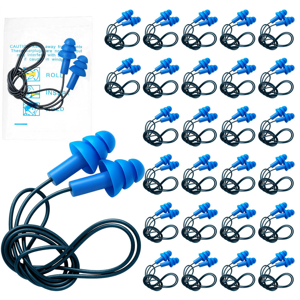 Blulu 100-pair blue corded earplugs for hygienic bulk use.