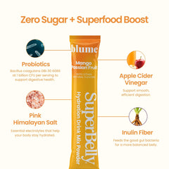 Blume SuperBelly probiotic BC30 illustration for daily digestion support.