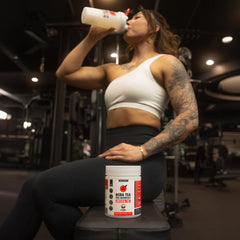 Gym session with Boba Tea Protein bottle illustrates versatile use for athletes.