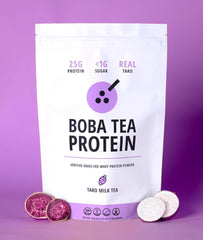 Boba Tea Protein taro milk serving glass with straw is tasty tea moment.