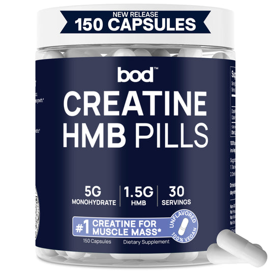 BOD Creatine HCL capsules bottle for convenient daily muscle support.