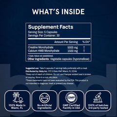 US facility label on BOD Creatine HCL capsules showing purity and safety.