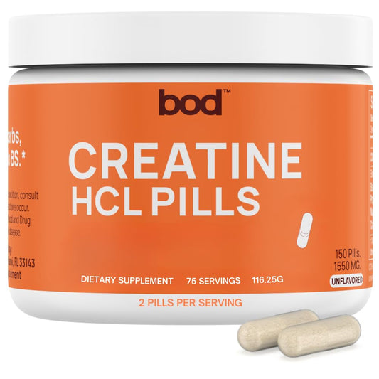 Bod Goba Tea Creatine HCL capsules bottle ready for daily training use.